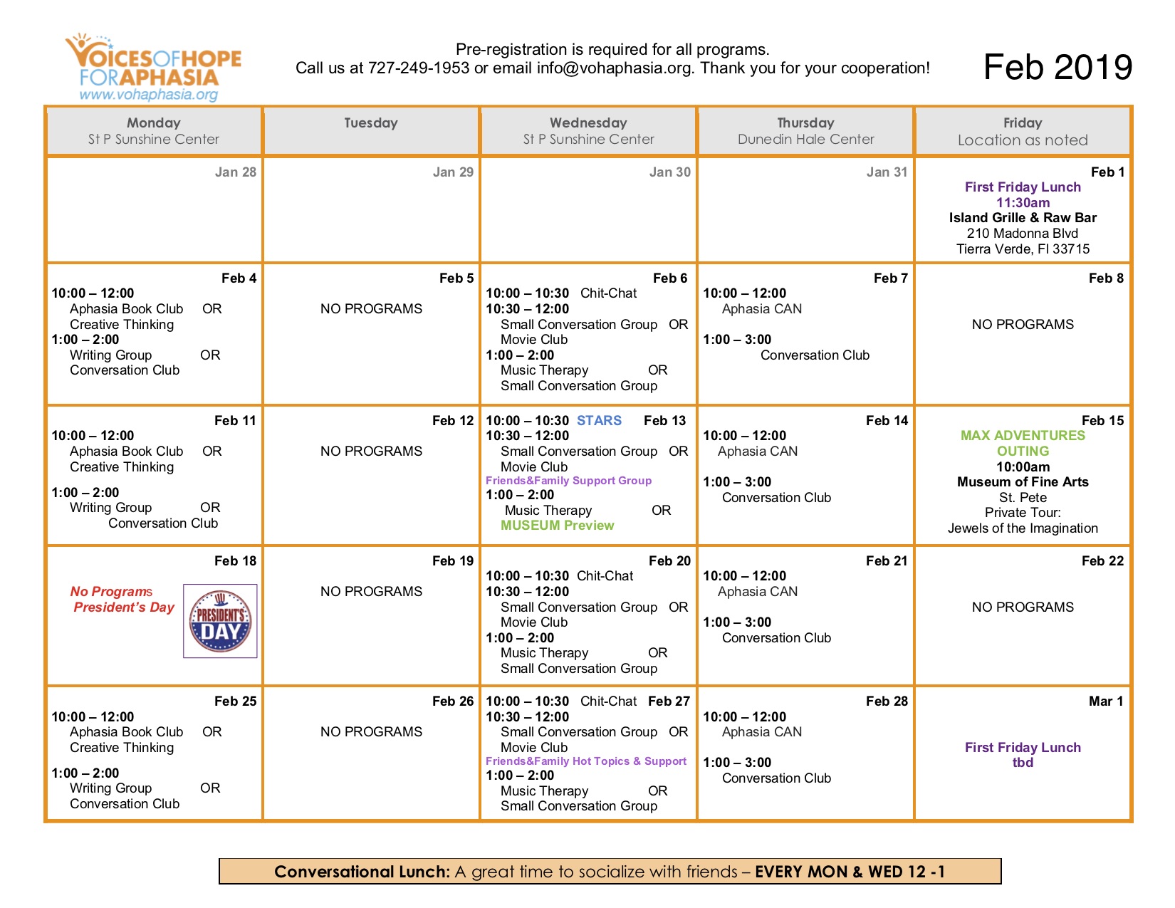 Calendar Feb 2019 Voices of Hope for Aphasia